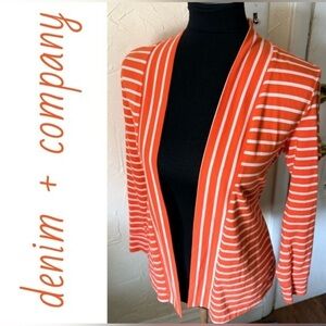 Denim&Co Women's Orange Striped Cardigan